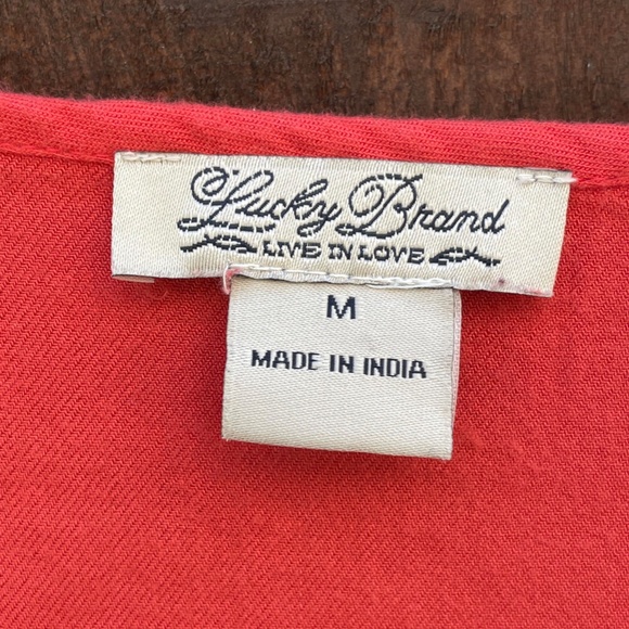 Lucky Brand Embroidered Red Peasant top w tassels - Picture 3 of 7